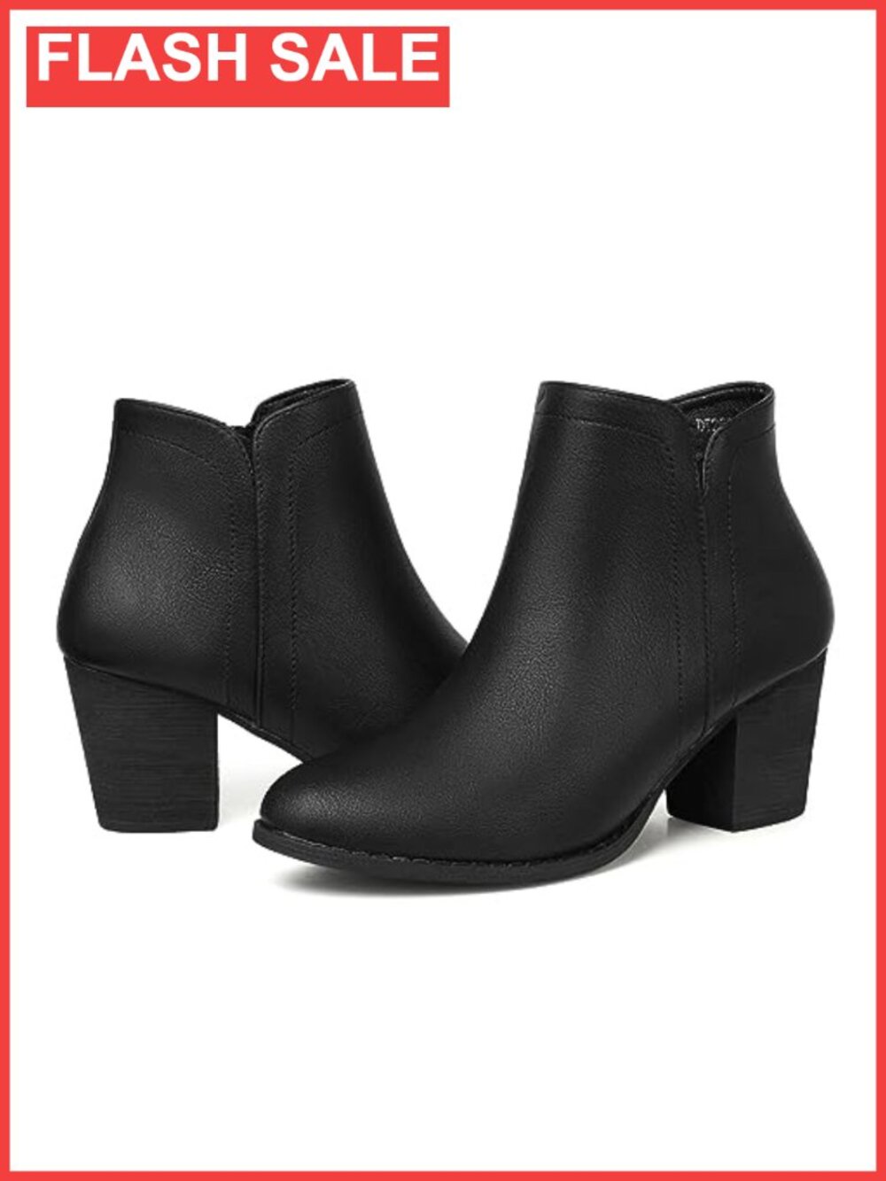 Faux Leather Ankle Booties Low Block Heel Almond Toe